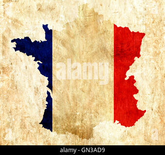 some very old grunge map of france with flag on map of europe Stock ...