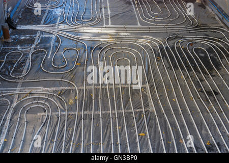 Under floor heating system laid down. Stock Photo