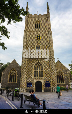 A view of the front of Reading Minster of St. Mary the Virgin church in Reading, Berkshire, UK. Stock Photo