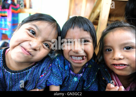 Maya indigenous girls at preschool in San Antonio Palopo, Solola, Guatemala. Stock Photo