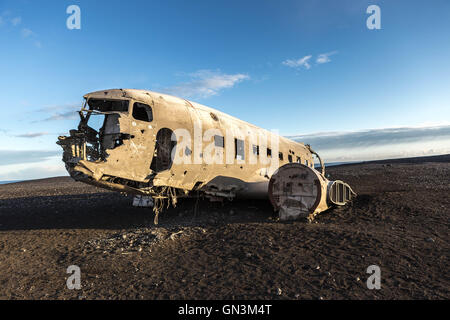 DC-3 US Navy Plane Crash Wreckage Site in Vik, Iceland Stock Photo