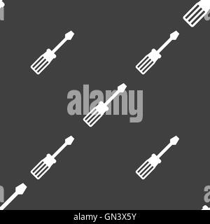 screwdriver icon sign. Seamless pattern on a gray background. Vector Stock Vector