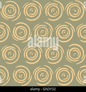 Vector Seamless Hand Drawn Geometric Lines Circular Round Tiles Retro Grungy Pattern Stock Vector