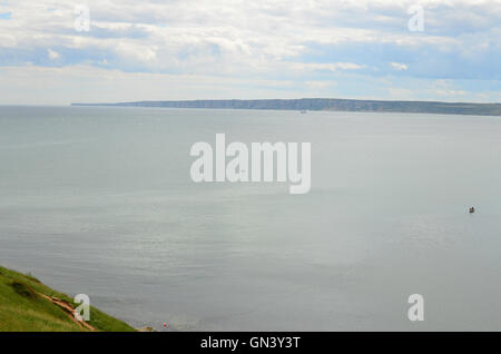 View from Filey Brigg towards Flamborough head, North Yorkshire Stock Photo