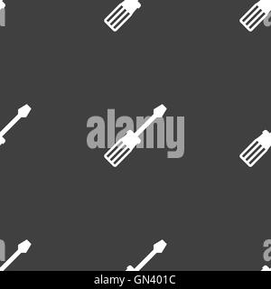 screwdriver icon sign. Seamless pattern on a gray background. Vector Stock Vector