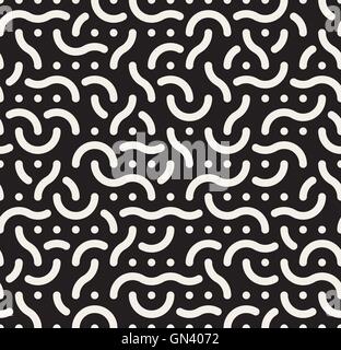 Vector Seamless Black and White Rounded Lines Memphis Style Jumble Pattern Stock Vector