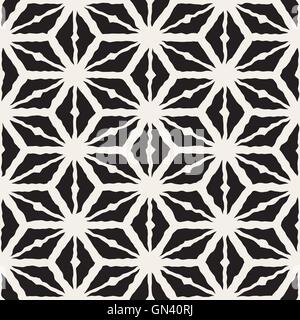Vector Seamless Black And White Hand Painted Line Geometric Triangle Rhombus Grid Pattern Stock Vector