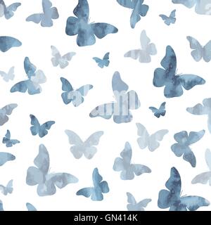 Seamless watercolor gray butterflies pattern Stock Vector