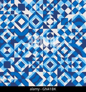 Vector Seamless Navy Blue Color Overlay Irregular Geometric Blocks Square Quilt Pattern Stock Vector