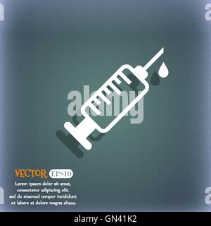syringe icon. On the blue-green abstract background with shadow and space for your text. Vector Stock Vector