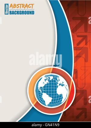Orange blue brochure with arrows and globe Stock Vector