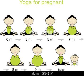 Stages of pregnancy, woman in lotus pose for your design Stock Vector