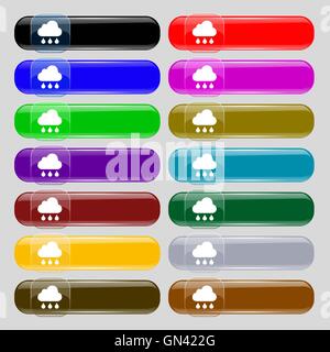 cloud rain icon sign. Set from fourteen multi-colored glass buttons with place for text. Vector Stock Vector