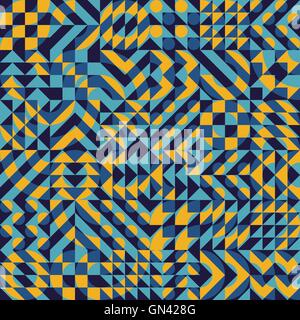 Vector Seamless Yellow Blue Color Overlay Irregular Geometric Blocks Square Quilt Pattern Stock Vector