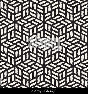 Vector Seamless Black And White Hand Painted Line Geometric Rhombus Pavement Pattern Stock Vector