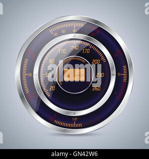 Fully digital speedometer rev counter in orange purple Stock Vector