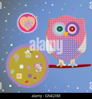 Invitation card - owls in love sitting on the branch, vector illustration Stock Vector
