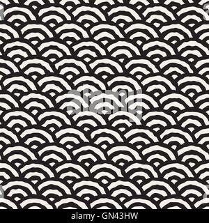 Vector Seamless Black And White Hand Painted Line Geometric Circular Oriental Pattern Stock Vector