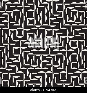 Vector Seamless Black and White Irregular Arc Grid Geometric Pattern Stock Vector