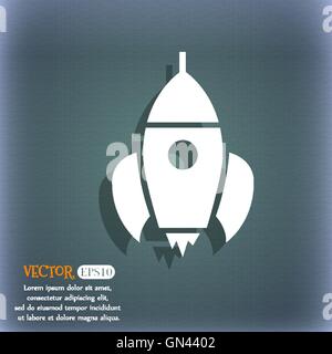 Rocket icon. On the blue-green abstract background with shadow and space for your text. Vector Stock Vector