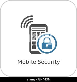 Mobile Security Icon. Flat Design. Stock Vector