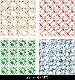 vector Set of seamless retro vector geometric, polka dot, floral, decorative patterns. Stock Vector