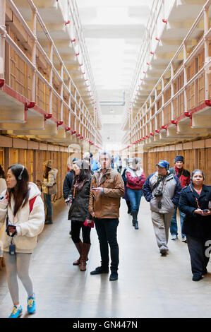 Prison cells, Alcatraz Island, The Rock, San Francisco, California, United States of America.  Alcatraz Island is located in the Stock Photo