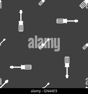 screwdriver icon sign. Seamless pattern on a gray background. Vector Stock Vector
