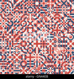 Vector Seamless Red Blue White Color Overlay Irregular Geometric Blocks Pattern Stock Vector