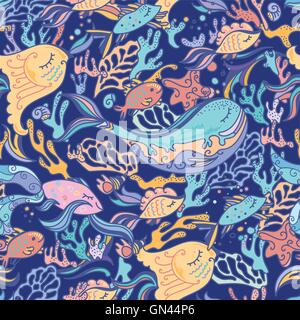 Sea pattern with whale Stock Vector