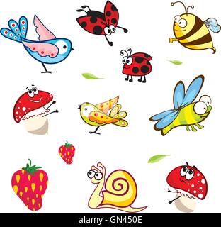 Set of funny spring animals for babies Stock Vector