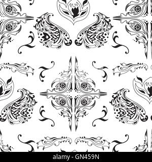 Black and white damask pattern Stock Vector