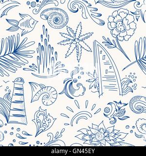 Sketch sea travel pattern Stock Vector