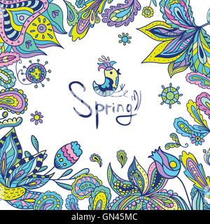 Spring Frame with Ethnic Ornaments Stock Vector