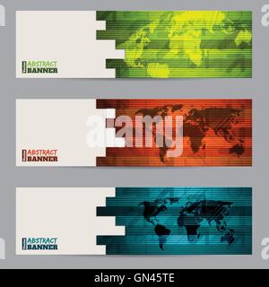 Striped banners with abstract stripes and scribbled maps Stock Vector