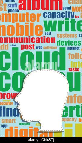 vector Word cloud, tag cloud text business concept. Head silhouette with the words on the topic of social networking. Word colla Stock Vector