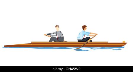 Business people rowing in the opposite direction Stock Vector