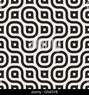 Vector Seamless Wavy Line Black and White Geometric Pattern Stock Vector