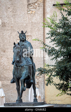 Sculpture of King Alfonso VIII in the Old Town of the city, work of the artist of Cuenca Javier Barrios, Cuenca, Spain Stock Photo