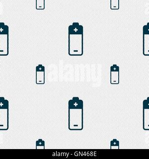 battery icon sign. Seamless pattern with geometric texture. Vector Stock Vector