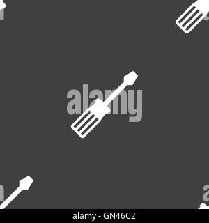 screwdriver icon sign. Seamless pattern on a gray background. Vector Stock Vector