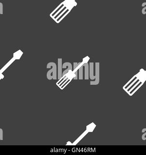 screwdriver icon sign. Seamless pattern on a gray background. Vector Stock Vector