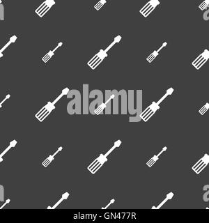screwdriver icon sign. Seamless pattern on a gray background. Vector Stock Vector