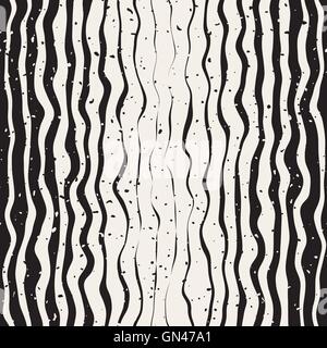 Vector Seamless Black And White Hand Drawn Parallel Vertical Distorted Lines Retro Pattern Stock Vector