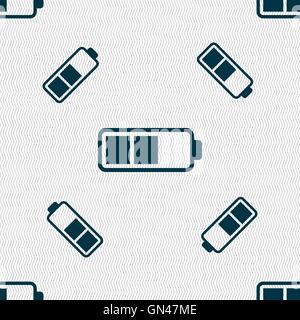 Battery half icon sign. Seamless pattern with geometric texture. Vector Stock Vector