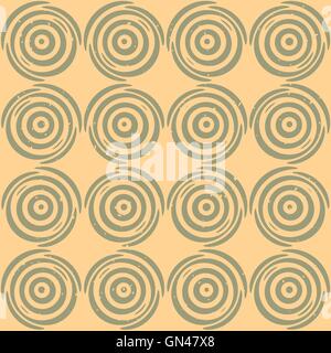 Vector Seamless Hand Drawn Geometric Lines Circular Round Tiles Retro Grungy Pattern Stock Vector