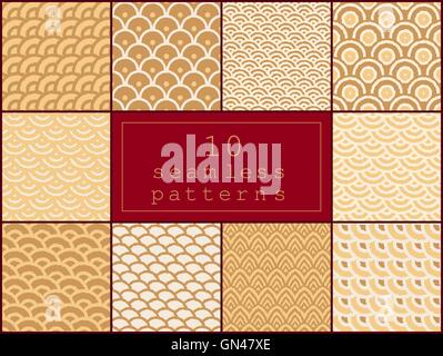 Set of Ten Vector Seamless Hand Drawn Oriental Rounded Circular Patterns Stock Vector