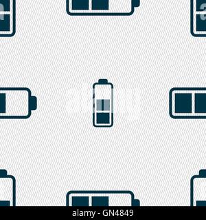 Battery half icon sign. Seamless pattern with geometric texture. Vector Stock Vector