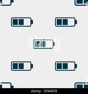 Battery half icon sign. Seamless pattern with geometric texture. Vector Stock Vector