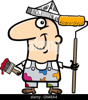painting worker cartoon illustration Stock Vector